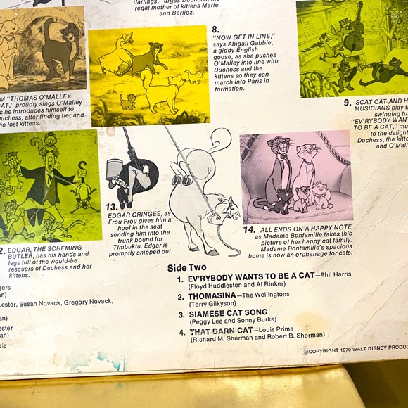 WALT DISNEY PRODUCTIONS VTG 1970 THE ARISTOCATS DISNEYLAND VINYL RECORD DQ-1333 - Picture 13 of 16